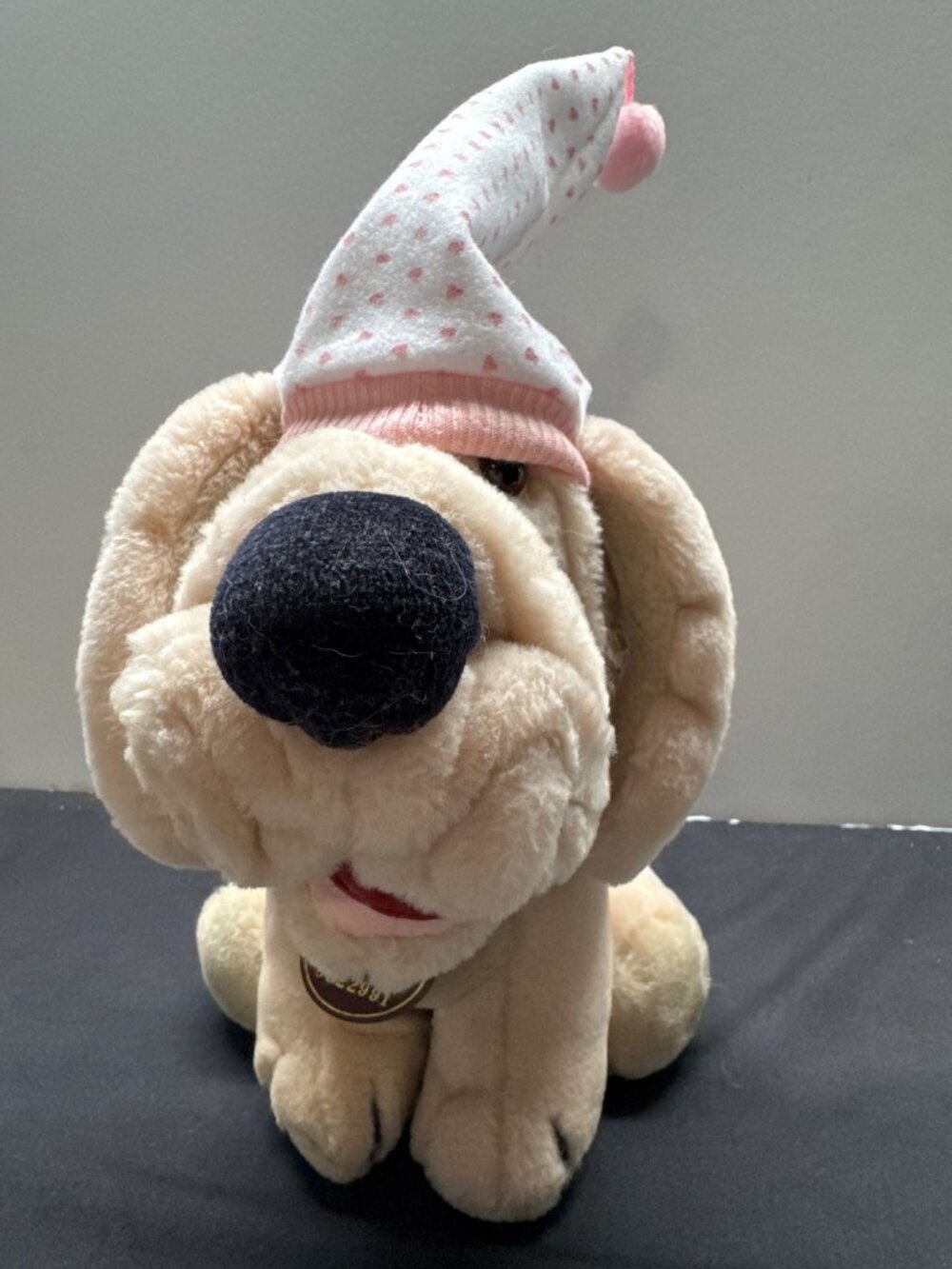 Wrinkles Plush Dog With Pink Nightcap - Beige Stuffed Animal Toy - Collectible V